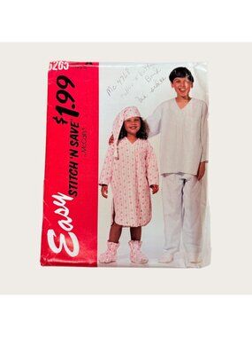 Vintage 1990s McCalls Sewing Pattern 6265 Childrens Pajamas Nightshirt Size XS-S